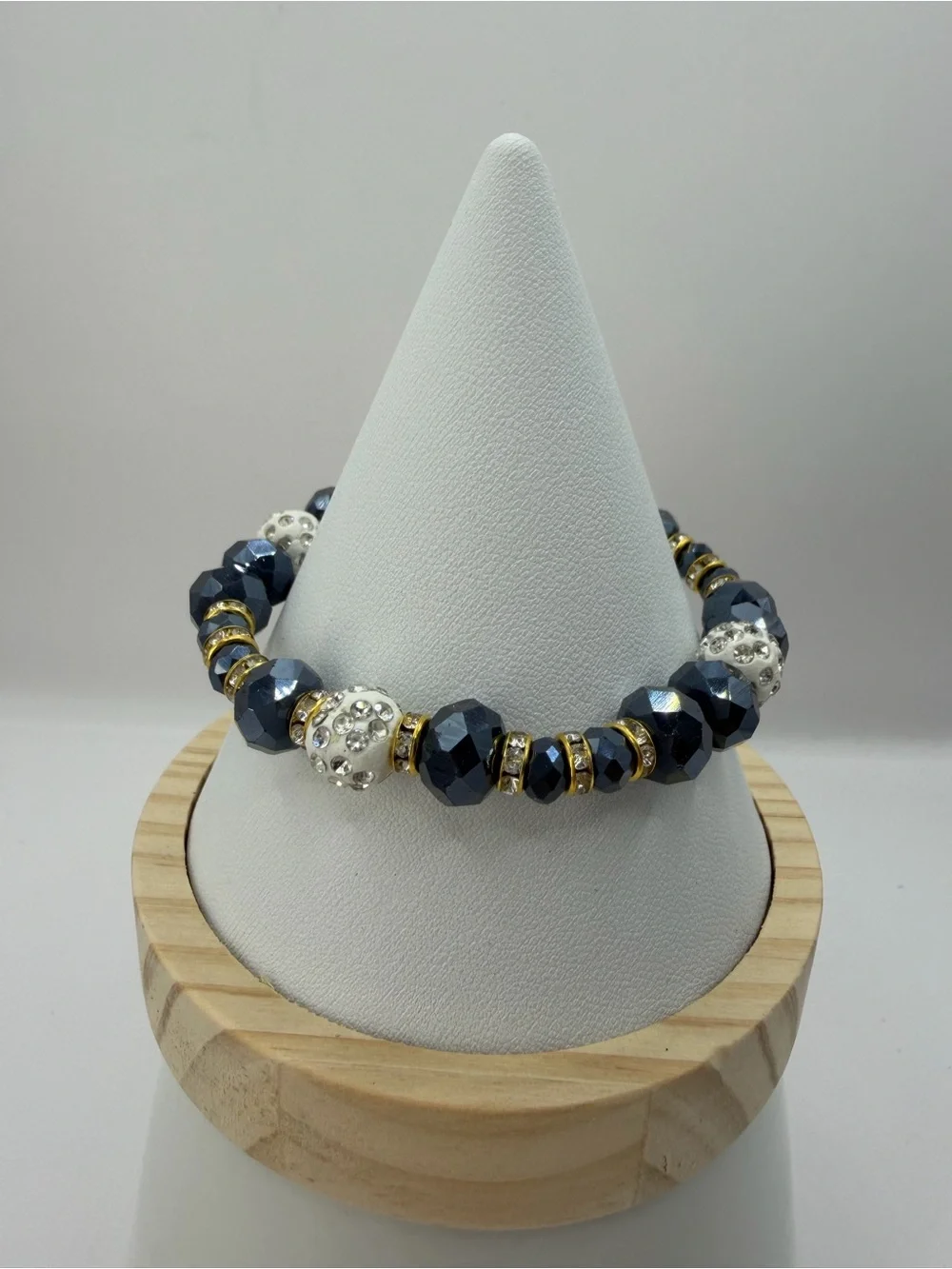 Navy Bead Bracelet | Rhinestone Disco Ball Stretch Bracelet